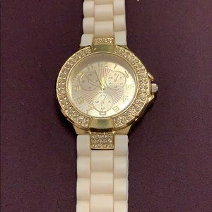 White and gold watch